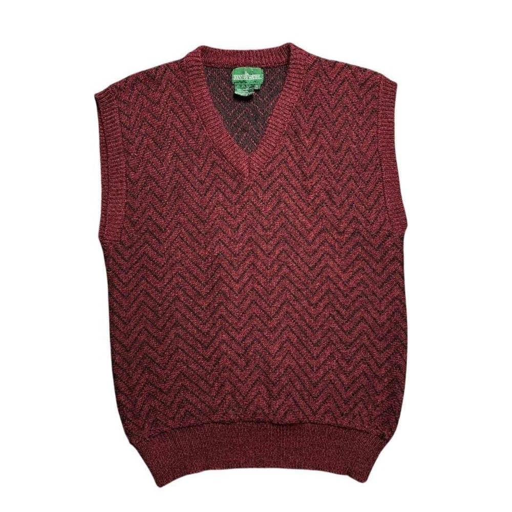 Boundary Waters‎ Mens XL Burgundy Black Chevron Zig Zag V-Neck Sweater Vest